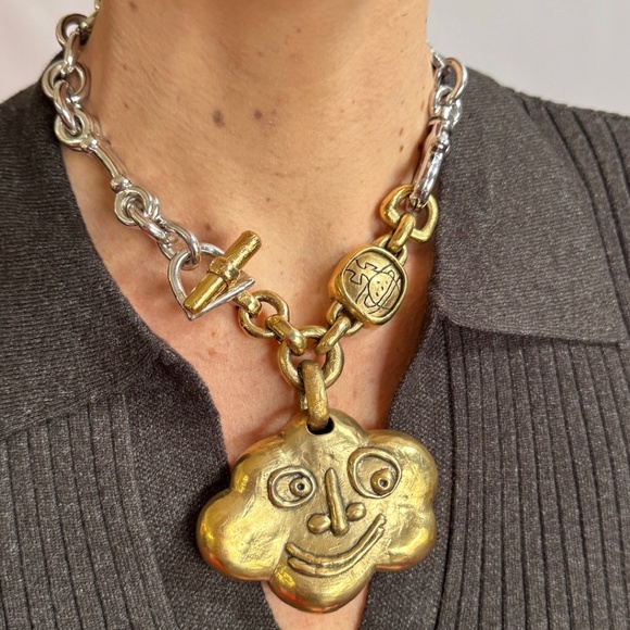 Vivienne Westwood HUGE reversible Choker Necklace w/ engraving & face RARE - Picture 1 of 15